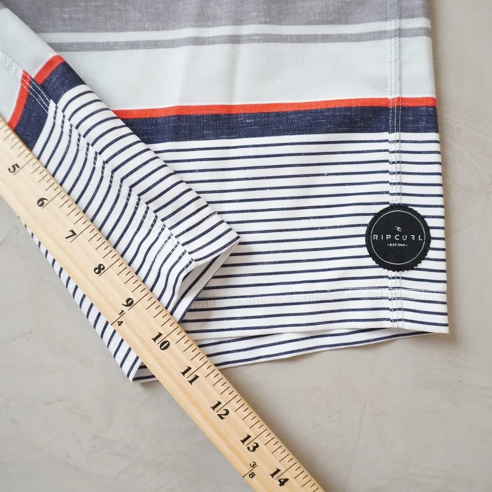 Rip Curl Mens Board Shorts Size 34 Striped Orange Blue Swim Trunks Surf 8292